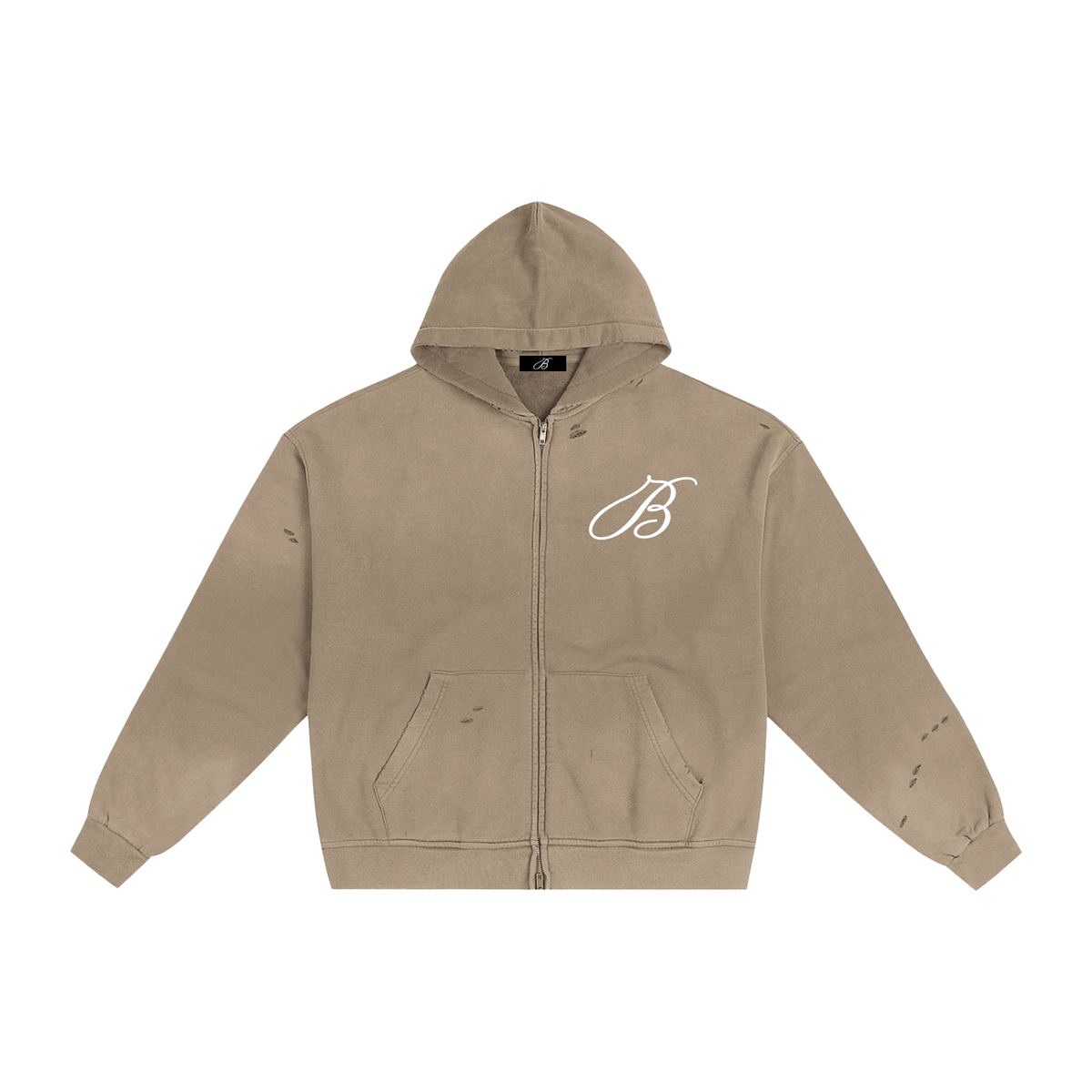 Hand-Frayed Zip Hoodie