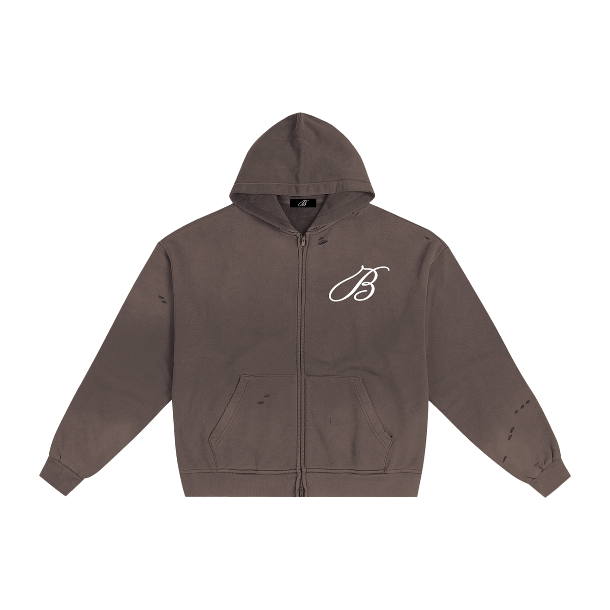 Hand-Frayed Zip Hoodie