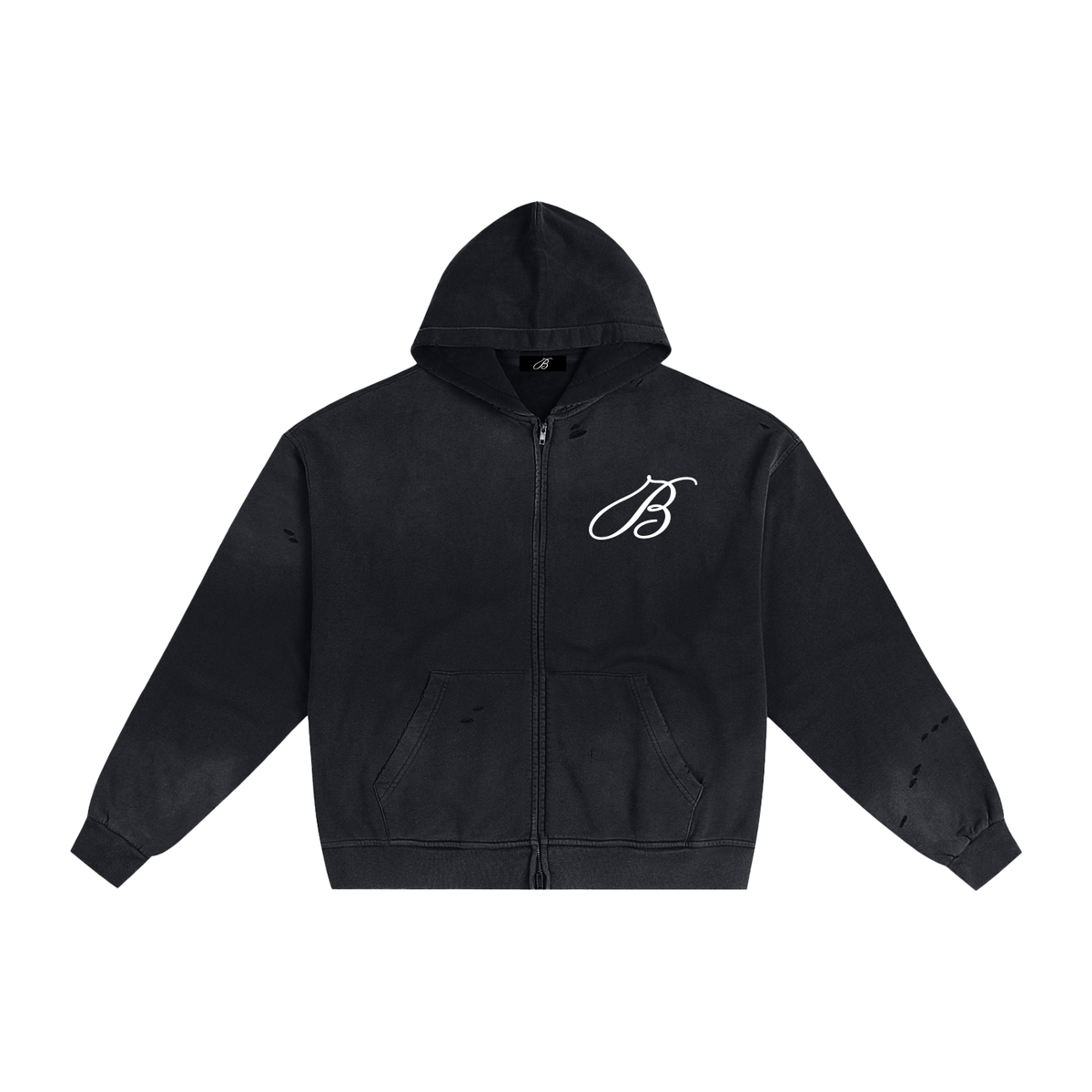 Hand-Frayed Zip Hoodie