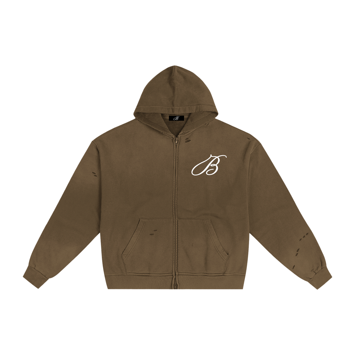 Hand-Frayed Zip Hoodie