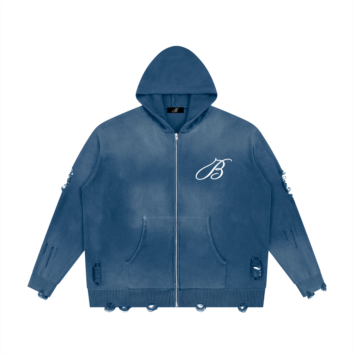 Unisex Distressed Full Zip Sweater