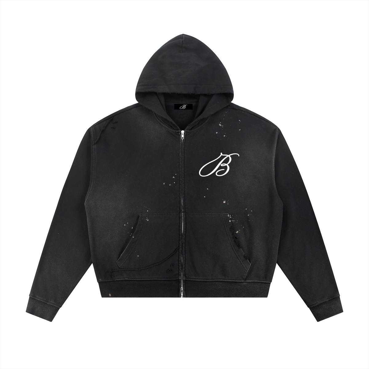 Sun Fade Frayed Raw Edge Fleece Zip Hoodie