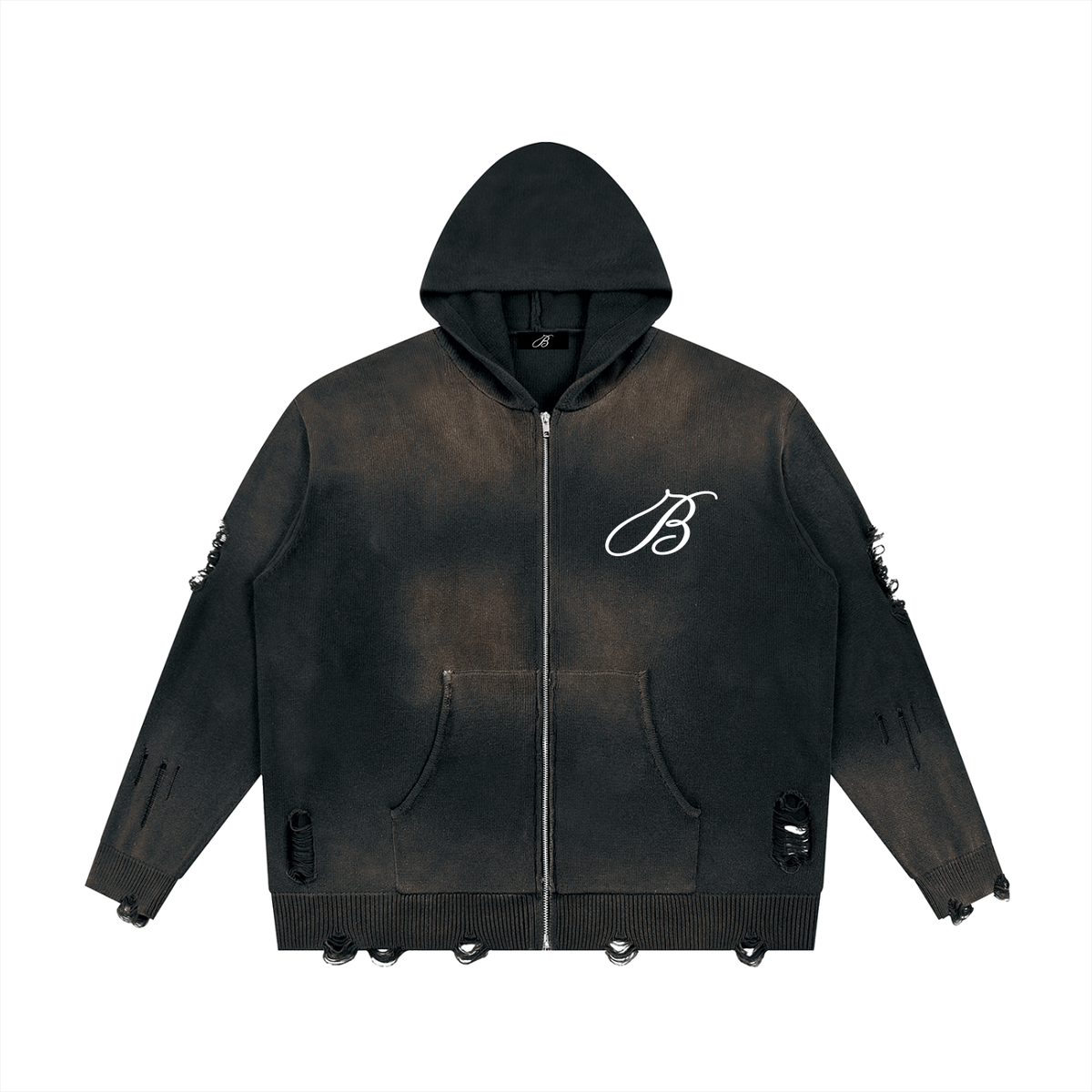 Unisex Distressed Full Zip Sweater